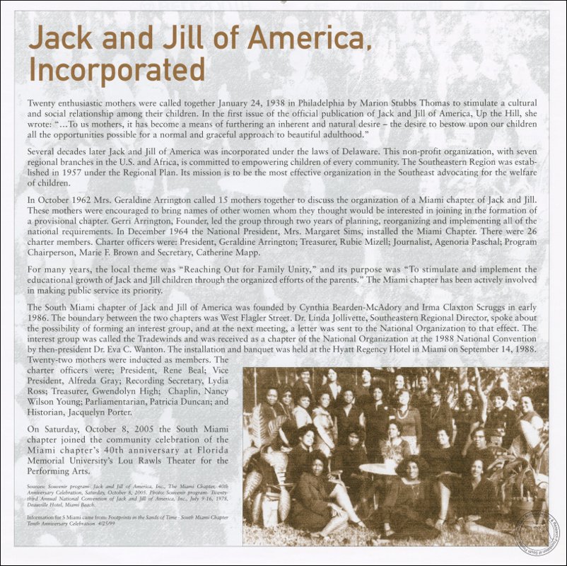 Jack And Jill Of America Incorporated At T Miami Dade County African American History Calendar 06 07 The Black Archives History Research Foundation Of South Fl Inc